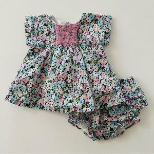 Janie and Jack 12-18 Months Baby Girl Floral Smocked Top Diaper Cover Set Outfit